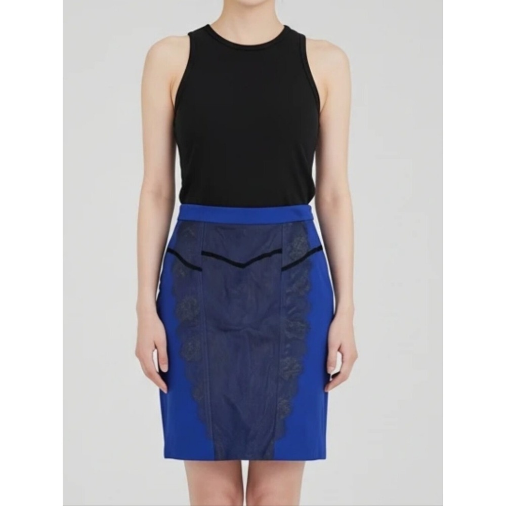 Victoria's Secret Cobalt Blue Pencil Skirt with Black Lace Trim Elegant Career